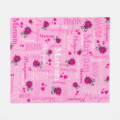 ピンクのラディバグとハートの女の子名前をカスタムする フリースブランケット (正面(横))