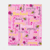 ピンクのラディバグの蜂とハート女の子名前をカスタムする フリースブランケット (正面)