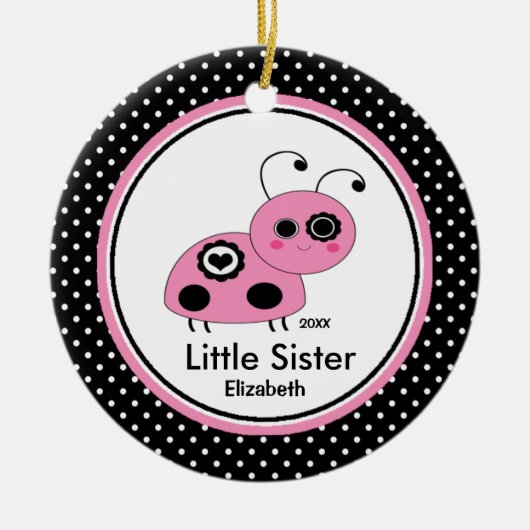 ピンクのラディバグ小さな姉妹クリスマスオーナメント セラミックオーナメント (正面)