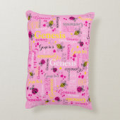 ピンクのラディバグ蜂ハート女の子名前をカスタムする アクセントクッション (裏面(縦))