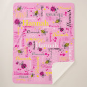 ピンクのラディバグ蜂ハート女の子名前をカスタムする シェルパブランケット (正面)