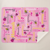 ピンクのラディバグ蜂ハート女の子名前をカスタムする シェルパブランケット (正面(横))