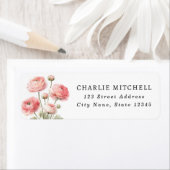 ピンクのラヌンキュラス絵を描花の差出人住所 ラベル (インサイチュ)