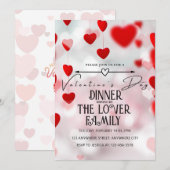 ピンクのラブハーツ バレンタインデーパーティー 招待状 (正面/裏面)