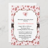 ピンクのラブバグ 女の子のベイビーシャワー 招待状 (正面/裏面)