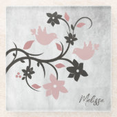 ピンクのラブバードパーソナライズされたガラスのコースター ガラスコースター (正面)