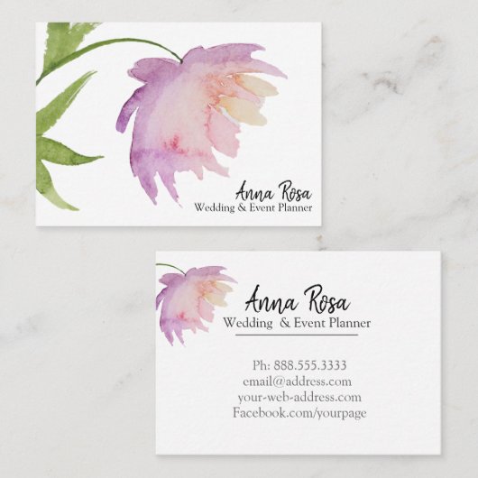 *~*ピンクのラベエレガントンダーの水彩牡丹の花 名刺 (正面/裏面)