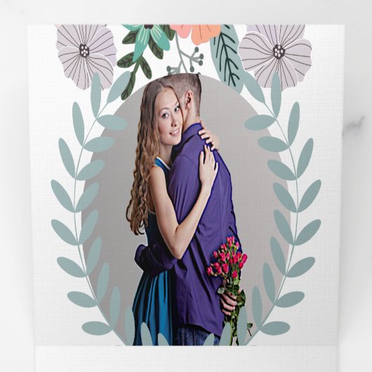 ピンクのラベンダーと恋のミントグリーンの花の結婚式 三つ折り招待状 (内部最初)