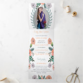 ピンクのラベンダーと恋のミントグリーンの花の結婚式 三つ折り招待状 (内部)