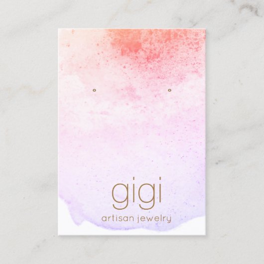 ピンクのラベンダーのウオータカラーのイヤリング表示ホルダー 名刺 (正面)