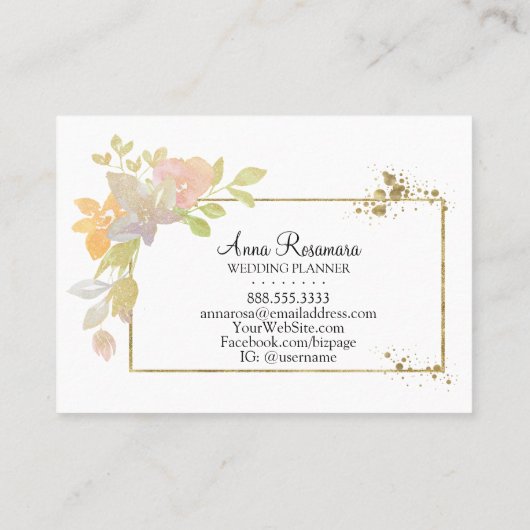 *~*ピンクのラベンダーエレガントウオーターカラー金ゴールド花 名刺 (裏面)