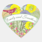 ピンクのラベンダーグリーンとイエローのフローラのシ結婚ール ハートシール (正面)