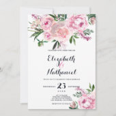ピンクのラベンダーコーラルグリーンフローラ結婚テーマ 招待状 (正面)