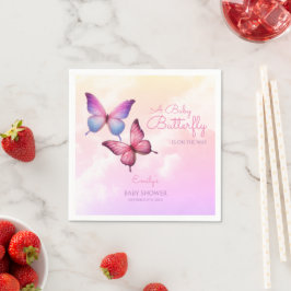 ピンクのラベンダーバタフライベビーシャワー スタンダードカクテルナプキン