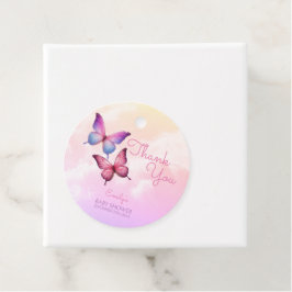 ピンクのラベンダーバタフライベビーシャワー フェイバータグ