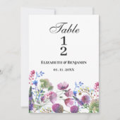 ピンクのラベンダーパープルワイルドフラワーテーブル番号 招待状 (正面)