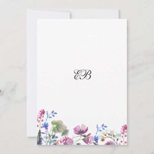 ピンクのラベンダーパープルワイルドフラワーテーブル番号 招待状 (裏面)