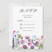 ピンクのラベンダーパープルワイルドフラワー夏RSVP 招待状 (正面)