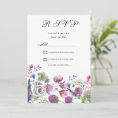 ピンクのラベンダーパープルワイルドフラワー夏RSVP 招待状 (スタンド正面)