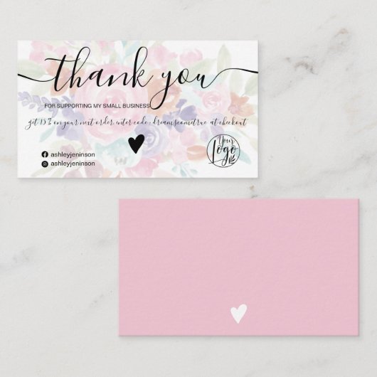 ピンクのラベンダーフローラの水の色の感謝してい順序あなた 名刺 (正面/裏面)