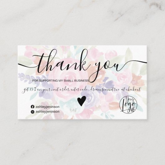 ピンクのラベンダーフローラの水の色の感謝してい順序あなた 名刺 (正面)