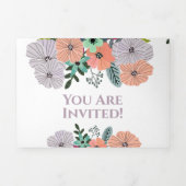 ピンクのラベンダー ラブ ミント グリーン フローラル ウェディング 三つ折り招待状 (カバー)