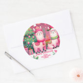 ピンクのラマのクリスマス ラウンドシール (封筒)