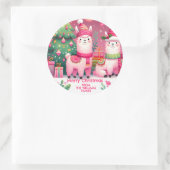 ピンクのラマのクリスマス ラウンドシール (バッグ)