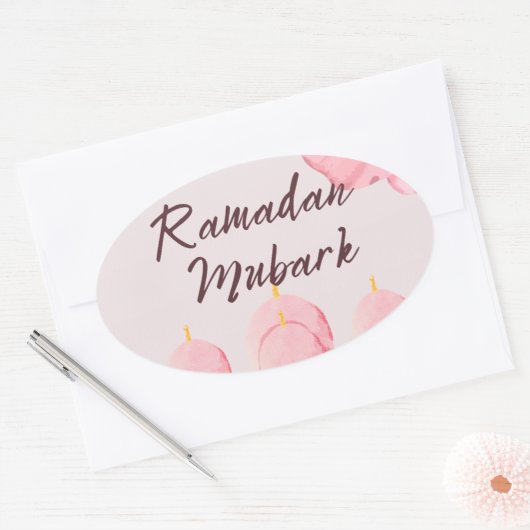 ピンクのラマダンの樹皮 楕円形シール (封筒)