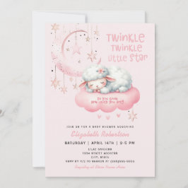 ピンクのラムトゥインクルトゥインクルガールズベビーシャワー 招待状