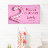 ピンクのラメかわいい風船2号女の子2歳の誕生日 横断幕 (インサイチュ)