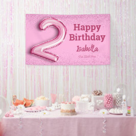 ピンクのラメかわいい風船2号女の子2歳の誕生日 横断幕