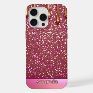 💖 ピンクのラメがゴールドの上に流れ落ちるラグジュアリーな輝き ✨👑 iPhone 15 PRO MAXケース