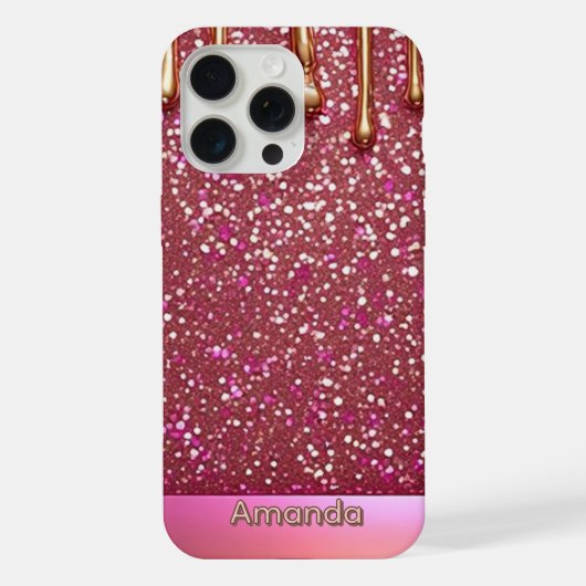 💖 ピンクのラメがゴールドの上に流れ落ちるラグジュアリーな輝き ✨👑 iPhoneケース (裏面)