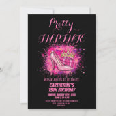 ピンクのラメが可愛いPretty in Pinkのバースデーパーティー 招待状 (正面)