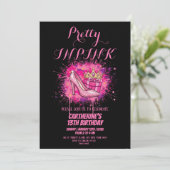 ピンクのラメが可愛いPretty in Pinkのバースデーパーティー 招待状 (スタンド正面)