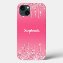 ピンクのラメが滴るトレンディなラグジュアリーなカスタムiPhoneケース