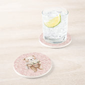 ピンクのラメが輝くスイートベアとデイジーの花 コースター (側面)