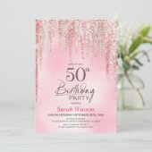 ピンクのラメが輝く50歳の誕生日パーティー 招待状 (スタンド正面)