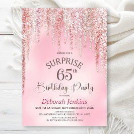 ピンクのラメでサプライズ 65歳の誕生日パーティー 招待状