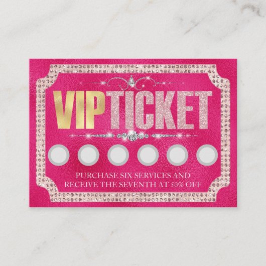 ピンクのラメとダイヤモンド VIP顧客ロイヤルティカード 名刺 (正面)