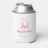 ピンクのラメの弓 名前+イニシャル+モノグラム 誕生日 缶クーラー (缶裏面)