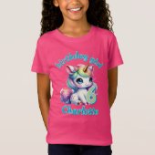 ピンクのラメユニコーン魔法の星の女の子の誕生日 Tシャツ (正面)