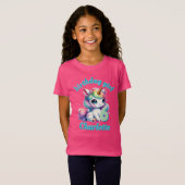 ピンクのラメユニコーン魔法の星の女の子の誕生日 Tシャツ (正面フル)