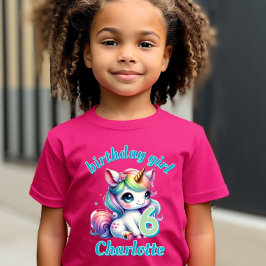 ピンクのラメユニコーン魔法の星の女の子の誕生日 Tシャツ