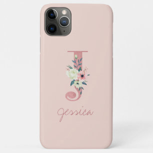 ピンクのラメ付き花文字J、ライトピンク iPhone 11 PRO MAXケース