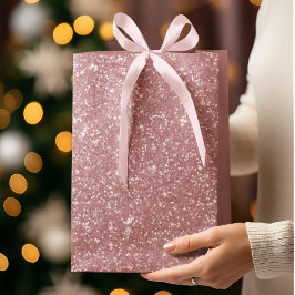 ピンクのラメ入りクリスマスギフトバッグ ミディアムペーパーバッグ
