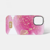 ピンクのラメ入り蝶+名前のカスタマイズ  iPhoneケース (裏面横)