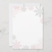 ピンクのラメ入り雪の結晶 1歳の誕生日 招待状 (裏面)