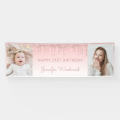 ピンクのラメ垂れ縁 21歳の誕生日 2枚の写真入り 横断幕 (横)